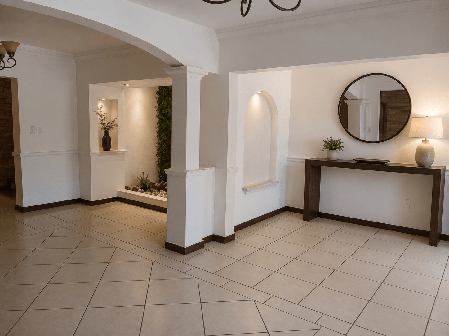 Entry wall and reception area Staged